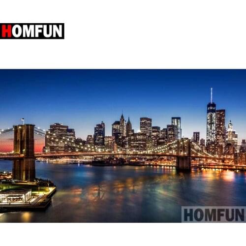 HOMFUN 5D Diamond Embroidery Needlework Kit "Bridge night view" Diy Diamond Painting Cross Stitch Home Decoration Gift A10391