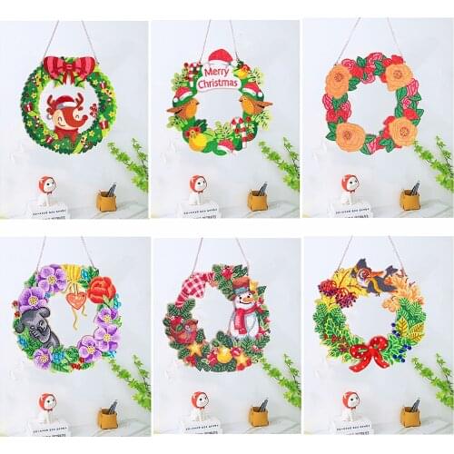 5D Special Shape Diamond Painting Wreath Set Flower Animal Picture Of Diamond Art Kits For Door Wall Christmas Ornaments Gift