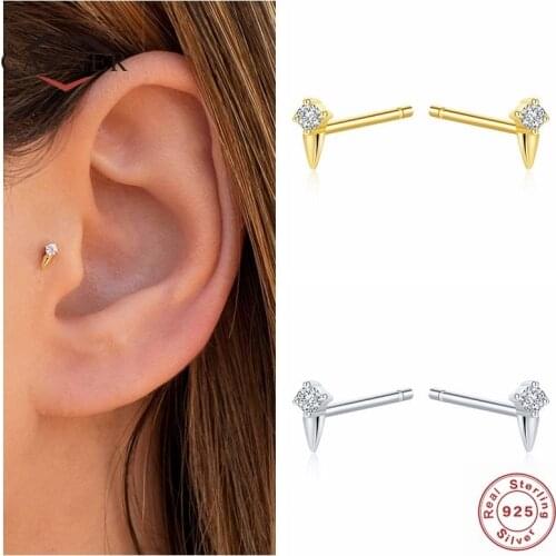 CANNER Real 925 Sterling Silver Simple Mini Diamond Stud Earrings For Women Mini Piercing Earring Earings Jewelry Pendientes