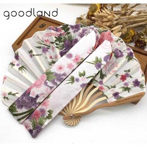 Free Shipping 10pcs Personalized Cherry Blossom Design Round Cloth Folding Hand Fan with Gift bag Wedding Gifts for Guests