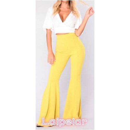 New Women Casual Palazzo High Waist Wide Leg Long Pants Bell Bottoms Trousers Women Flare Pants Laipelar