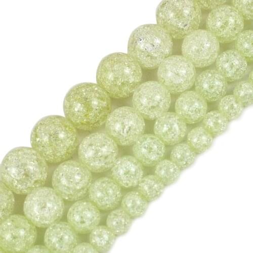 Natural Stone Lemon Green Cracked Crystal Quartz Beads for Jewelry Making 6 8 10mm Round Beads Diy Bracelet Perles Wholesale
