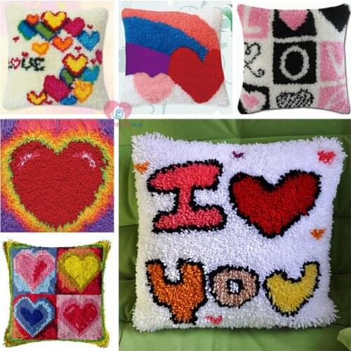 Dropshipping Cartoon heart Cushion Latch Hook Kit Printed Pillow Mat DIY Craft Cross Stitch Needlework Nylon Crocheting Cushion