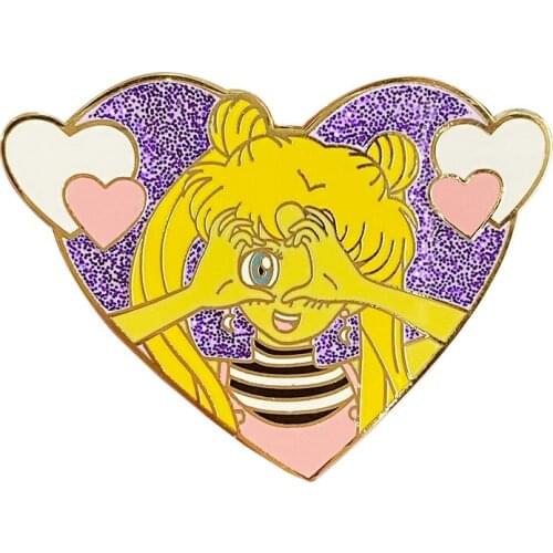 Pretty Girl Guardian Tsukino Love Heart Enamel Brooch Pins Badge Lapel Pin Brooches Collar Jeans Fashion Jewelry Accessories