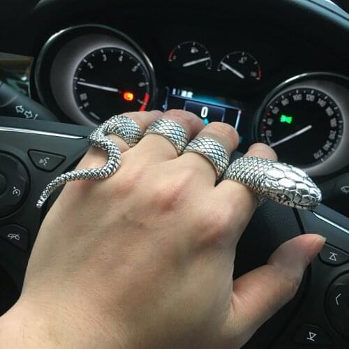 PHYANIC 4PCS/Set Metalic Gothic Hip Hop Fashion Snake Finger Ring Vintage Carved Punk Hit Rings for Women Girls Party Jewelry