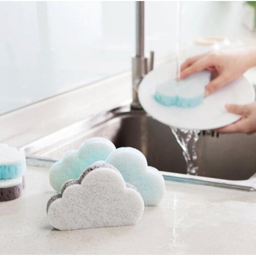 1pc Cute Cloud Shape Dishwashing Sponge Kitchen Cleaning Pad Sponge Scrubber Scouring Pad For Home Supplies
