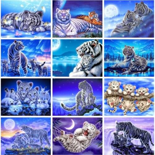 5d animals diamond painting white tigers family mosaic art picture embroidery cross stitch rhinestones picture puzzle wall decor