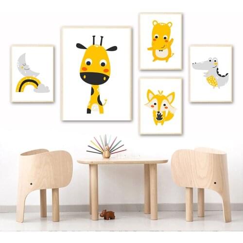 Hedgehog Giraffe Lion Fox Bear Rabbit Crocodile Wall Art Canvas Painting Nordic Posters And Prints Wall Pictures Kids Room Decor