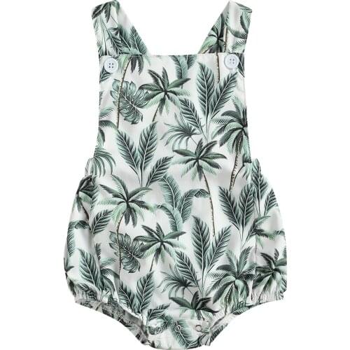 Summer Baby Boy Girl Sleeveless Romper Casual Square Collar Straps Jumpsuit Newborn Baby Rainbow Leaves Print Romper 0-24M