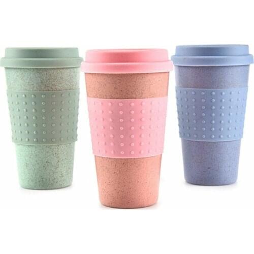 Reusable Coffee Tea Cup Mug Wheat Straw Travel Cup with Silicone Cup Lid