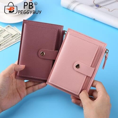 Fashion Women Solid Color Multi-slot Credit Card Holder Portable PU Leather Mini Coin Purse Multifunction Zipper Wallet Case