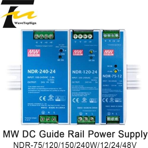 MW NDR Switching Power Supply 220V to DC 24V 12V 48V 240W 120W 75W Guide Rail 10A 5A Replace DRP