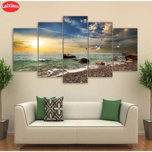 5D DIY Diamond Embroidery Picture Sunset beach bird scenery Of Rhinestone Diamond Painting Cross Stitch Mosaic New Arrival 5 PCS