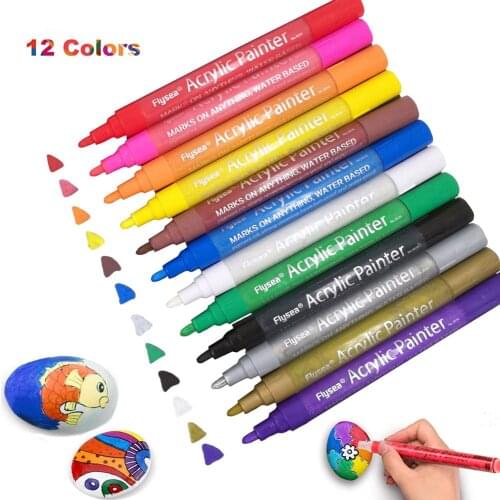 Acrylic Paint Pens Waterproof Acrylic Marker Pens Set, 12 Colors Acrylic Pens for DIY Rock,Ceramic, Wood ect.(2-3mm Medium Tip)