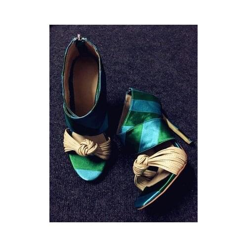 Newest Summer Shoes Women dress sexy Women Sandals Silk Genuine Cow Leather High Heels Green Gladiator Sandals Zapatos De Mujer