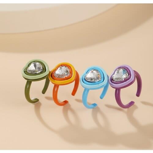 New Heart-Shaped Crystal Resin Ring For Women Men Couples Girl Adjustable Colorful Open Rings Gifts Jewelry