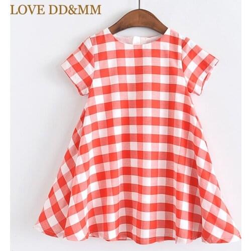 LOVE DD&MM Girls Dresses 2021 Summer New Childrens Wear Girls Fresh Plaid Simple Comfortable Round Neck Dress