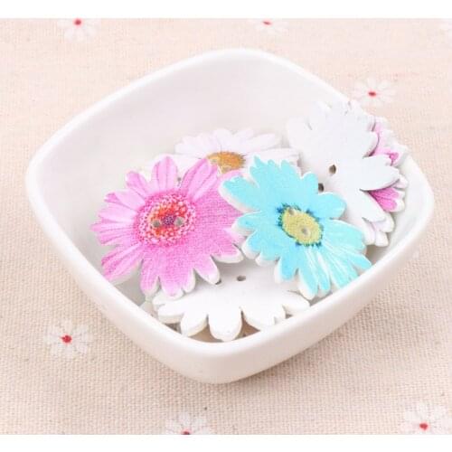 Sunflower Painted Wooden Buttons Decorative Knopfe For Sewing Scrapbooking Crafts 20pcs 35mm