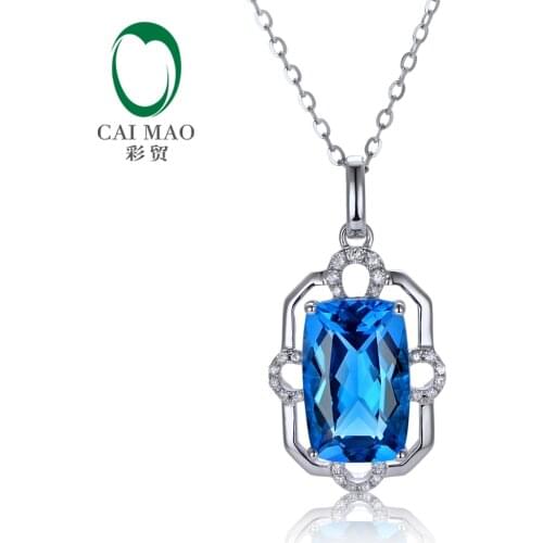 Caimao 5.20ct Flawless Blue Topaz 14k White Gold Diamond Engagement Pendant Fine Jewelry