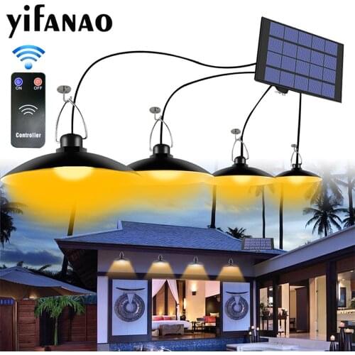 4Heads 80LED Solar Pendant Lights with Remote Warm White Waterproof Sensitive Lamp for Garden Yard Patio Balcony House Landscape