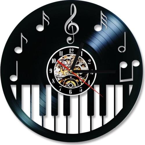 Hollow Piano Keybord Vinyl Record Clock LED Luminous Wall Clocks Modern Design Music Piano Decor Art Clocks reloj de pared