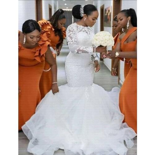 Amazing Skirt African Mermaid Wedding Dress 2021 With Long Sleeves Lace Up Back Arabic Wedding Gowns