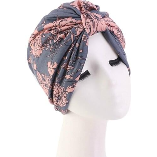 Muslim Print Stretch Turban Ruffle Hair Hats Beanie Bandanas Scarf Head Wrap Headwear for Women 18