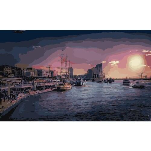 PX-46 German northern port diy oil painting by numbers Europe landscape acrylic paint wall painting digital unique gifts