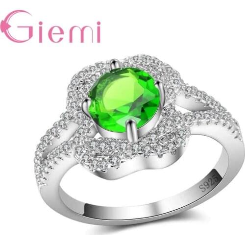 Luxurious AAA Cubic Zirconia 4 Colour Round Crystal 925 Sterling Silver Geometric Ring For Women Party Wedding Jewelry