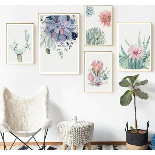 Nordic Watercolor Succulents Canvas Paintings Botanical Leaf Flower Wall Art Poster Prints Picture Living Room Decoration