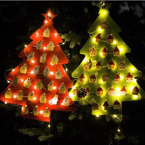 Discount! LED Felt Christmas Advent Calendar With Pockets Santa Holiday Seasonal Decor Christmas Lighted Felt Calendar 20P