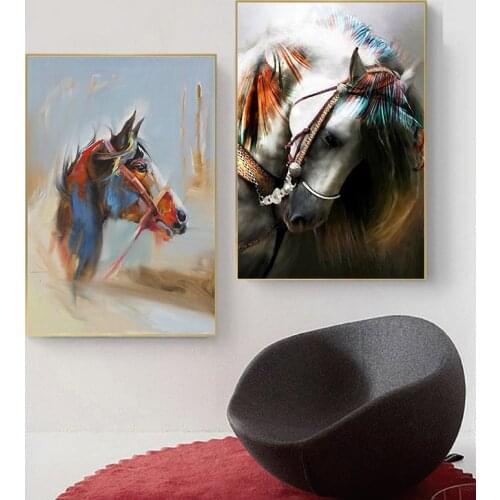 Modern Animal Color Mane Horse Art Posters and Prints Canvas Paintings Wall Art Pictures for Living Room Decor (No Frame)