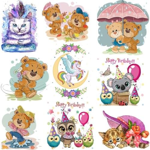 Lovely Bear Heat Vinyl Transfer For Clothing Animals Cat Thermal Stickers Iron On Transfers For Clothes Appliques For T-shirt
