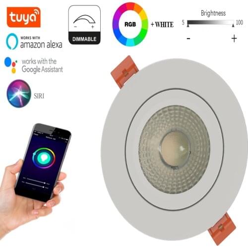 Work with Google Alexa Tuya Siri Smart Control RGBW Recessed LED Dimmable Downlight 9W Angle Adjustable Spot Light Ceiling Lamp