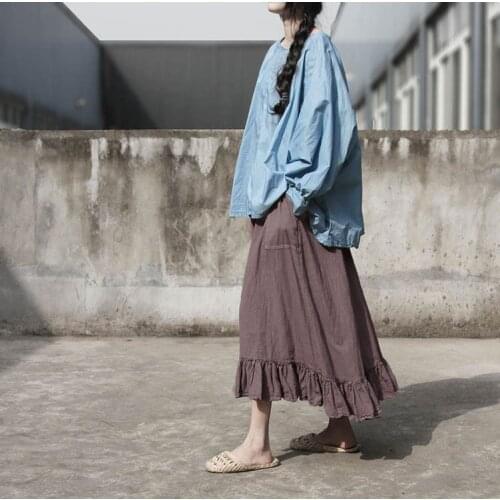 Women Loose Elastic Waist Irregular Length Cotton Linen Skirts Ladies Vintage Solid Color Skirt Female Spring Summer 2021 Skirts