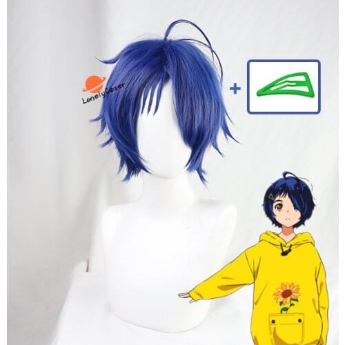 Ohto Ai WONDER EGG PRIORITY Anime Cosplay Wig Blue Short Hair Hairpin Cosplay Props Heat-resistant Fiber Hair + Wig Cap Party