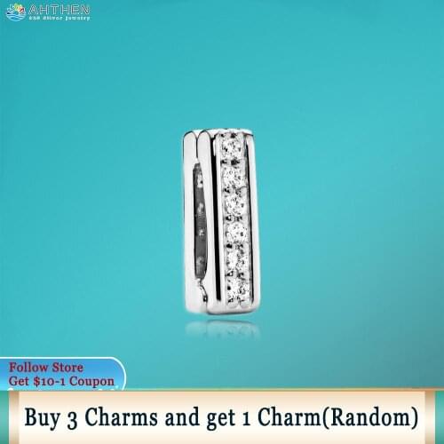 Ahthen 925 Sterling Silver Silver Timeless Sparkle Clip Charm fit Original Pandora Reflexion Bracelet Women Jewelry Girl Gift