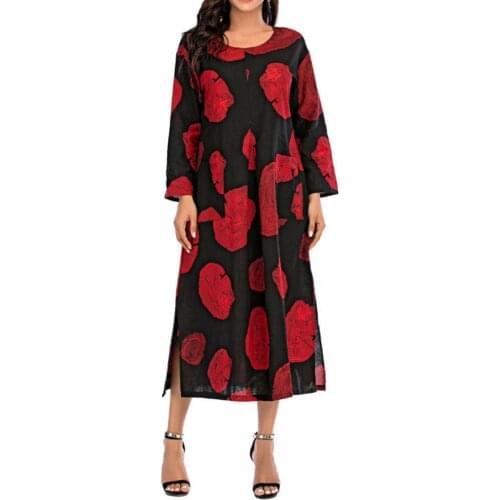 Vintage Women Dress Round Neck Long Sleeve Ethnic Print Single-breasted Loose Maxi Dress vestido de mujer платье летнее женское