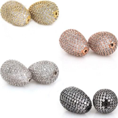 2pcs 14X20.5MM golden plated Cz micro pave Teardrop loose beads for jewelry making