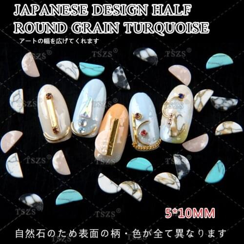 25pcs/lot New Arrive japanese 5*10mm half round Stone Turkey Crack Turquoise Metal Alloy Manicure Nail Art Decorations