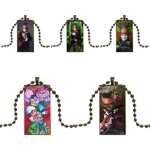 Alice In Wonderland Johnny Depp For Lovers Best Friendship Glass Pendant Necklace Handmade Half Pendant Rectangle Necklace