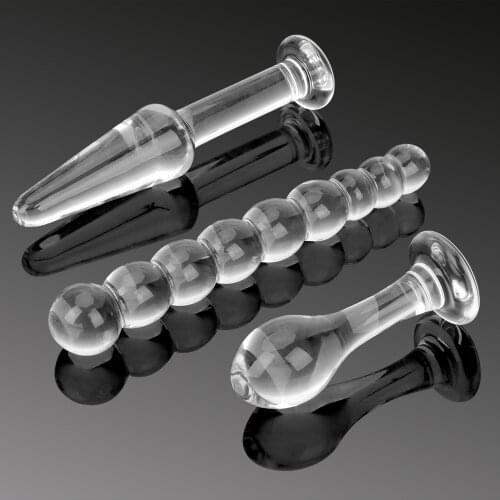 IKOKY 3Pcs/set Glass Crystal Butt Stimulation Prostate Massager Butt Plug Anal Dildo Bead Anal Plug Sex Toys for Women Men