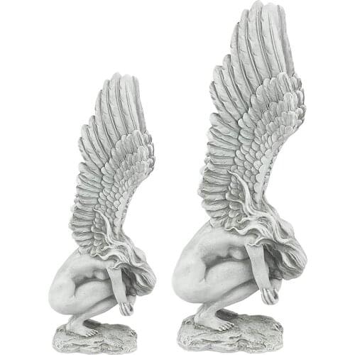 Angel Redemption Statue Decor Resin Angel Wing Religious Desktop Artwork Sculpture Hand Casting Carved Guardian Home Decor