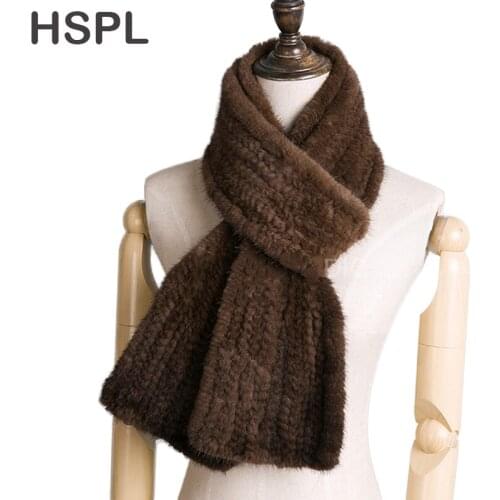 CDS078 2017 Fashion warm long knitted mink fur scarf women with flower in winter