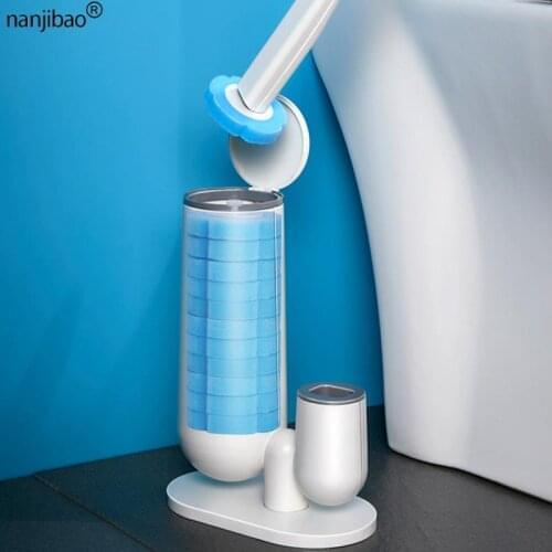 Household No Dead Ends Long Handle Cleaning Brush Disposable Toilet Brush Replaceable Brush Head Bathroom Cleaning Artifact Set