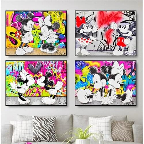 Disney MINNIE & MICKEY in Love Graffiti Art Paintings On the Wall Art Posters and Prints Street Art Pictures Home Decor Cuadros