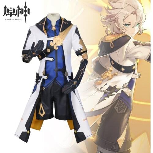 Genshin Impact Anime Character Albedo Full Costume Wig Shoes Long Trench Coat Suit Cosplay Costume Genius Cosplay Dress Up