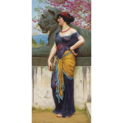 John William Godward Beauty Oil Painting Art 5D DIY Full Round Diamond Painting Cross Stitch 3D Embroidery Mosaic Home Decor Y72