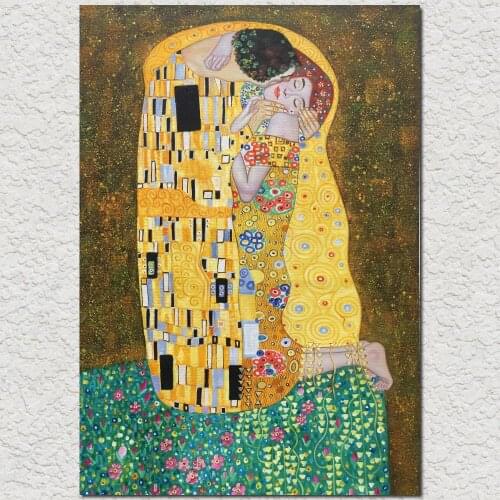 Handmade Oil paintings lovers Romantic figure art Gustav Klimt The kiss Painting on canvas beautiful image for wall decor