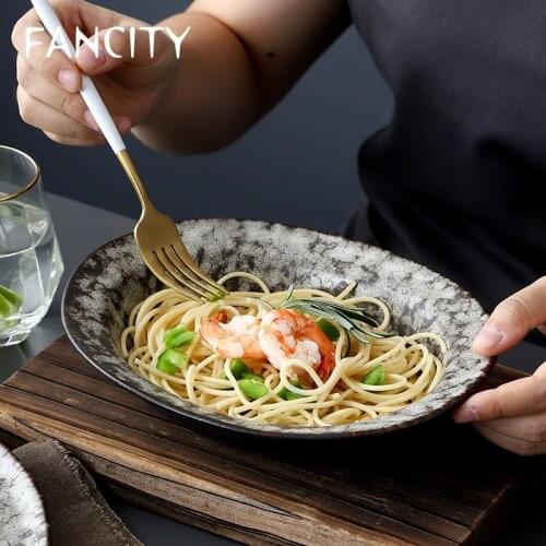 FANCITY Oval ceramic plates, home creative personalized dishes, rice dishes, deep dishes, art restaurant dishes